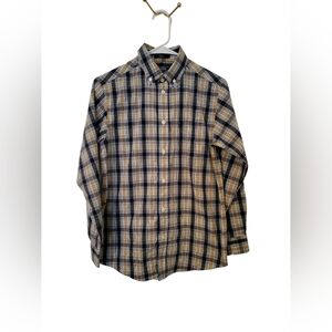 Izod boys button up blue and yellow plaid long sleeve shirt. Size L (14-16).